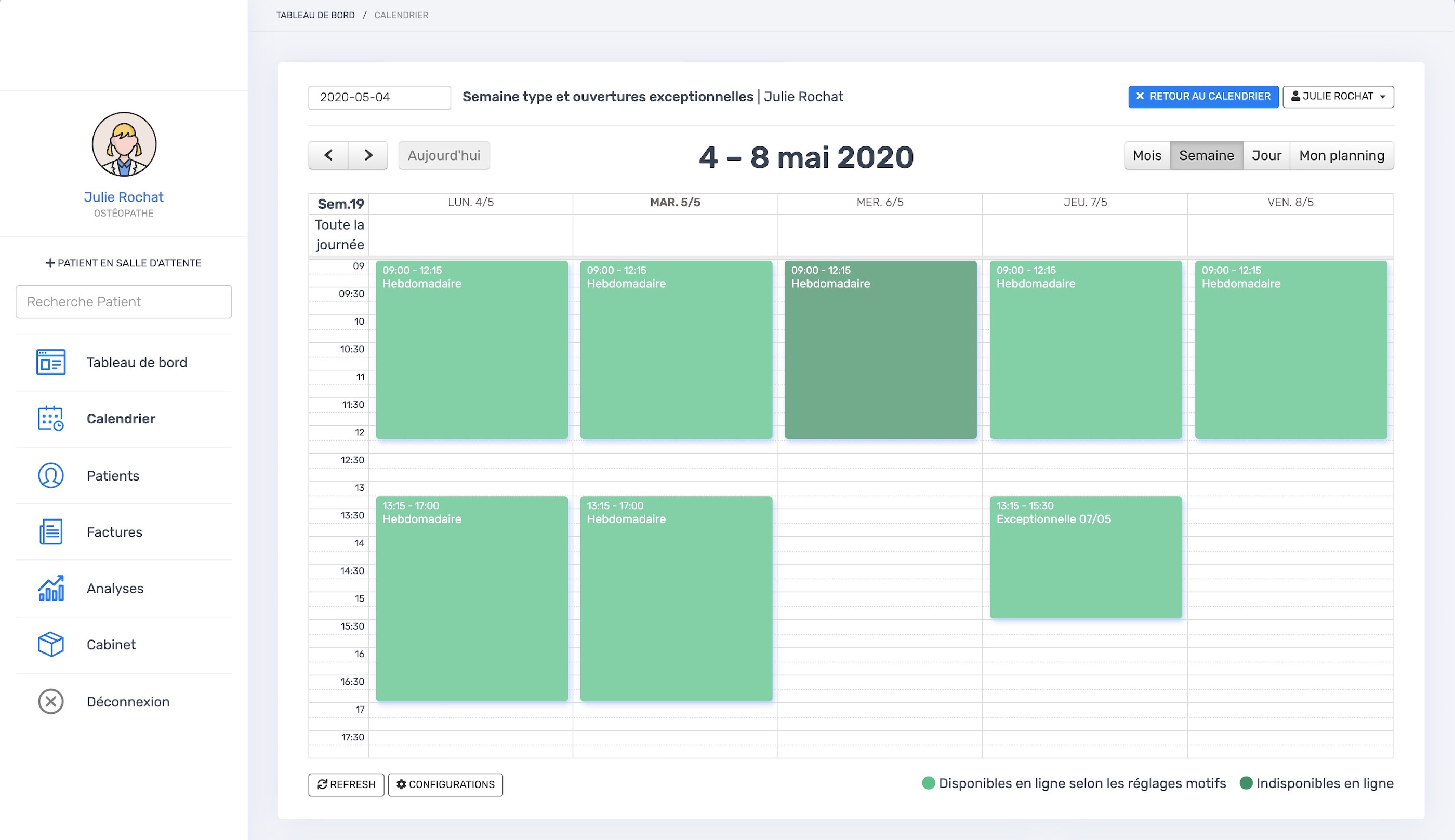 La configuration des plages horaires | PERF'OSTEO