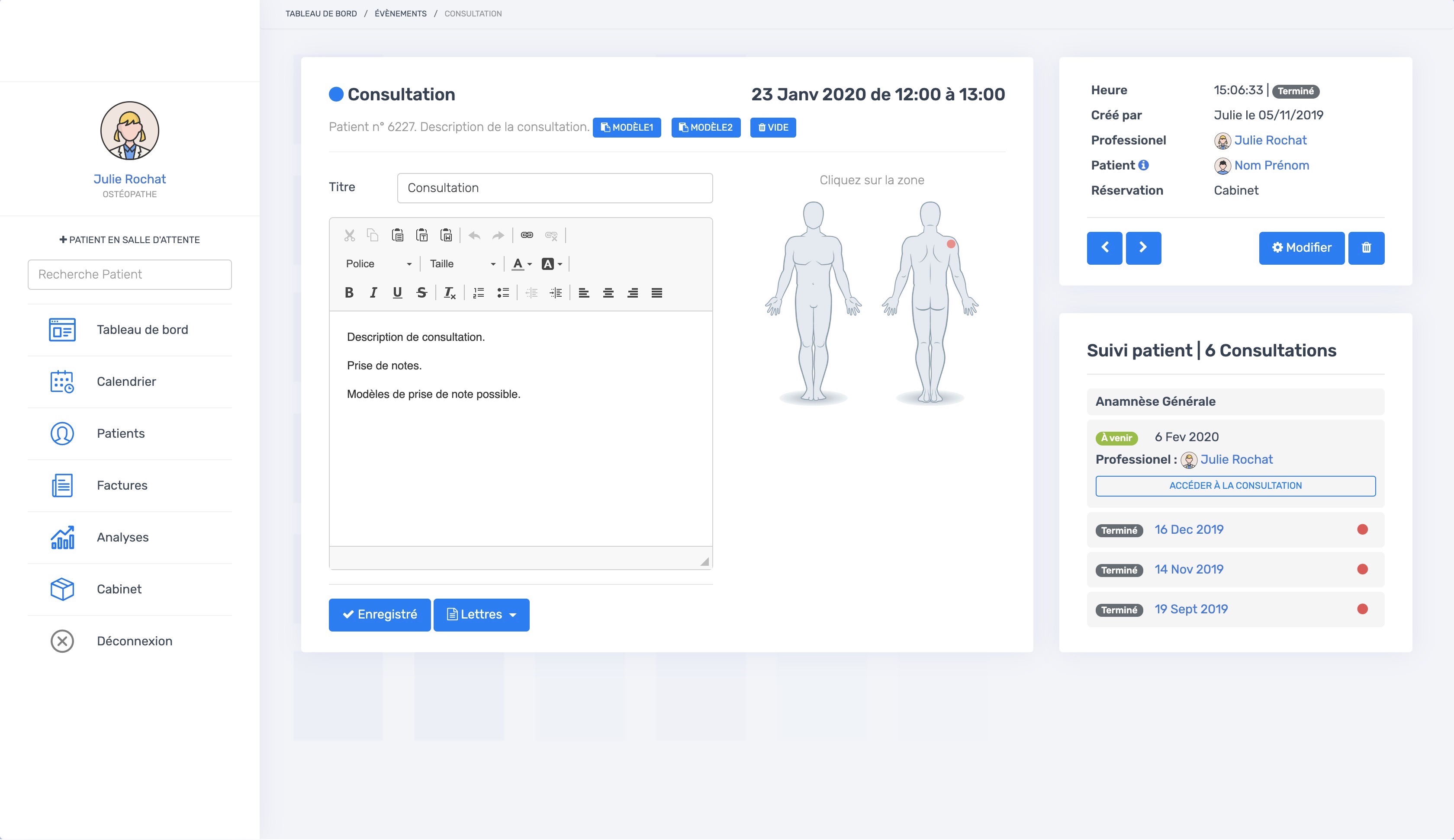 La page de consultation | PERF'OSTEO